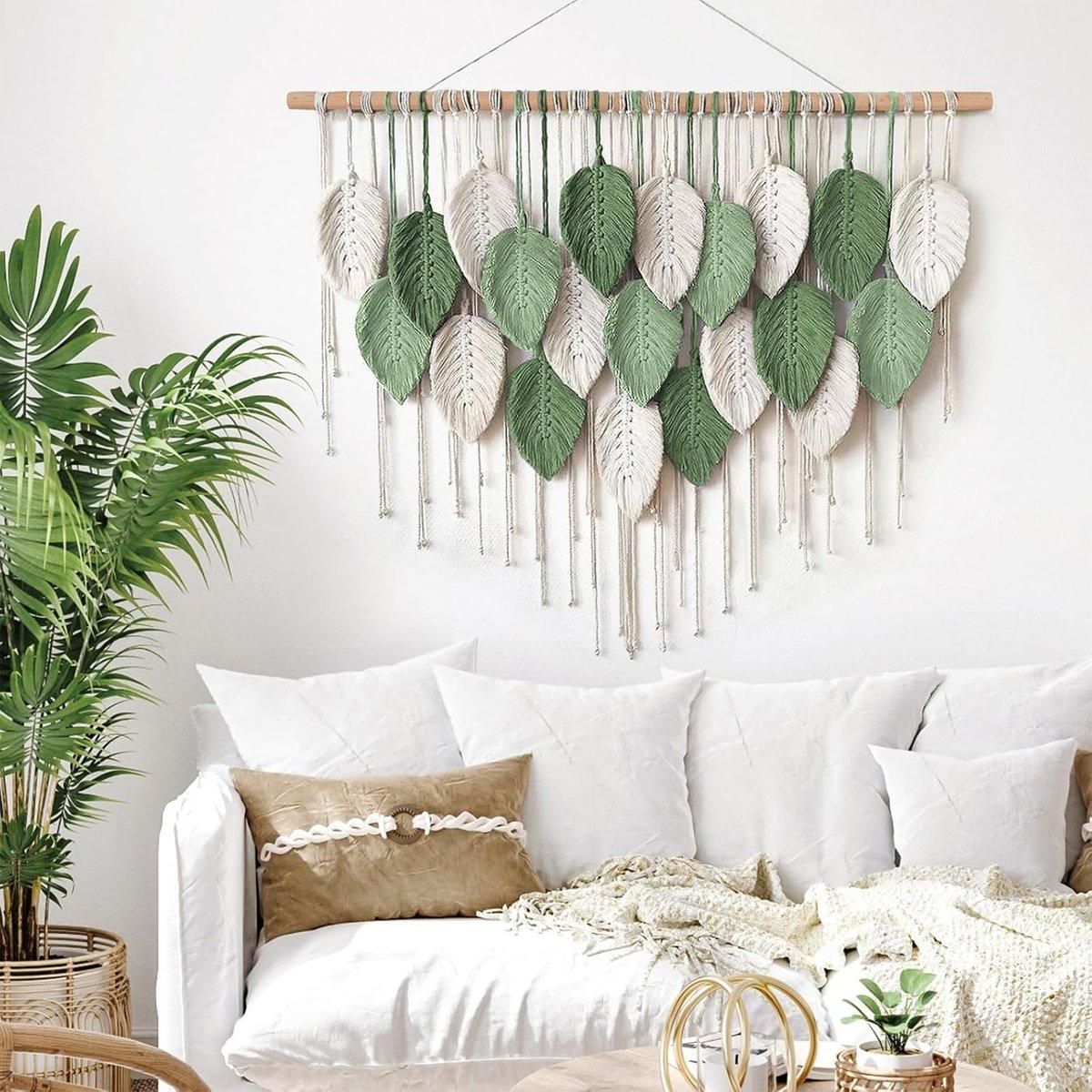 Cotton Rope Woven Leaves Tapestry Wall Hanging for Living Room Bedroom Decor