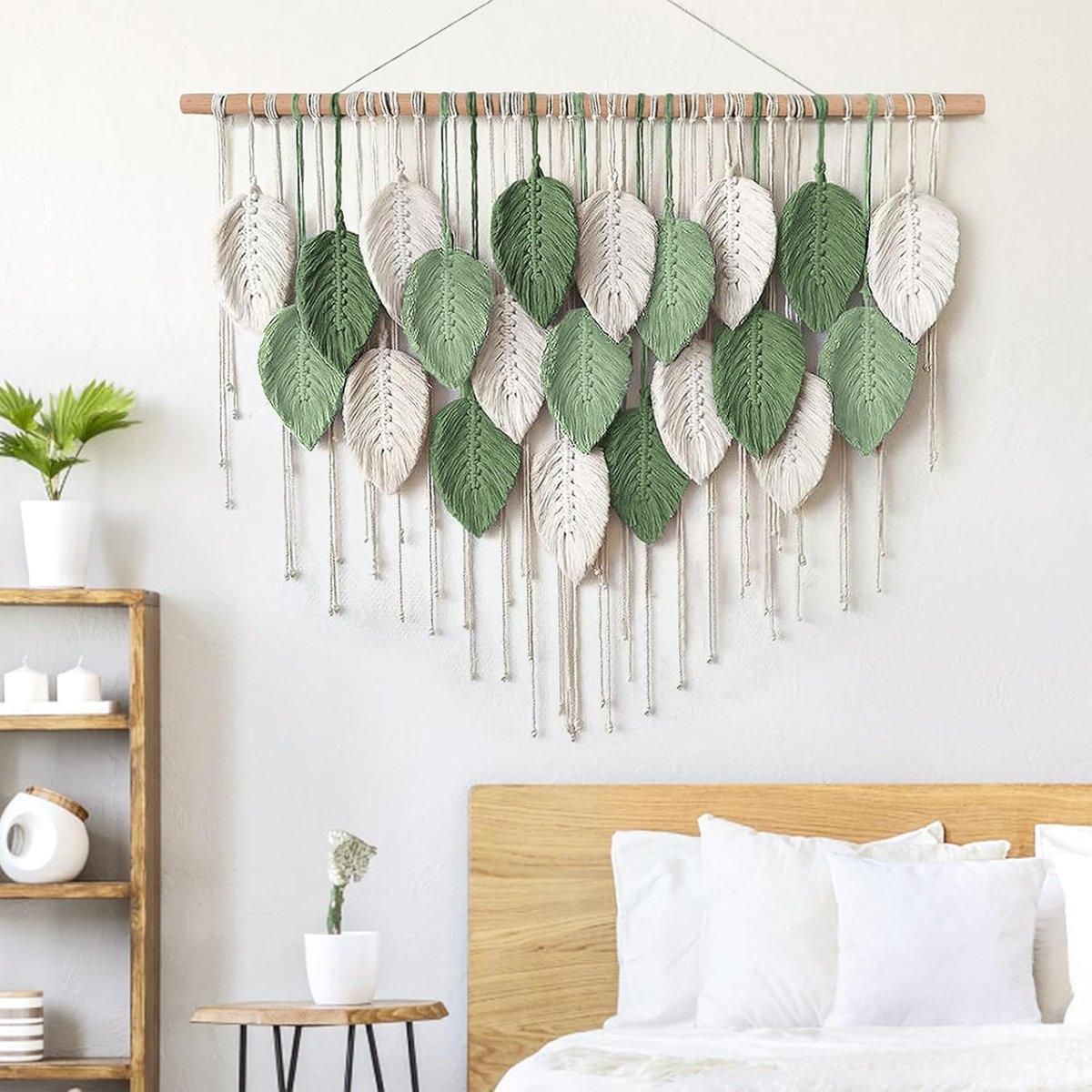 Cotton Rope Woven Leaves Tapestry Wall Hanging for Living Room Bedroom Decor