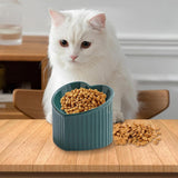 Love Shape Slanted Cat Bowl Ceramic Pet Bowl for Cats Food Water Feeding Dish - Black