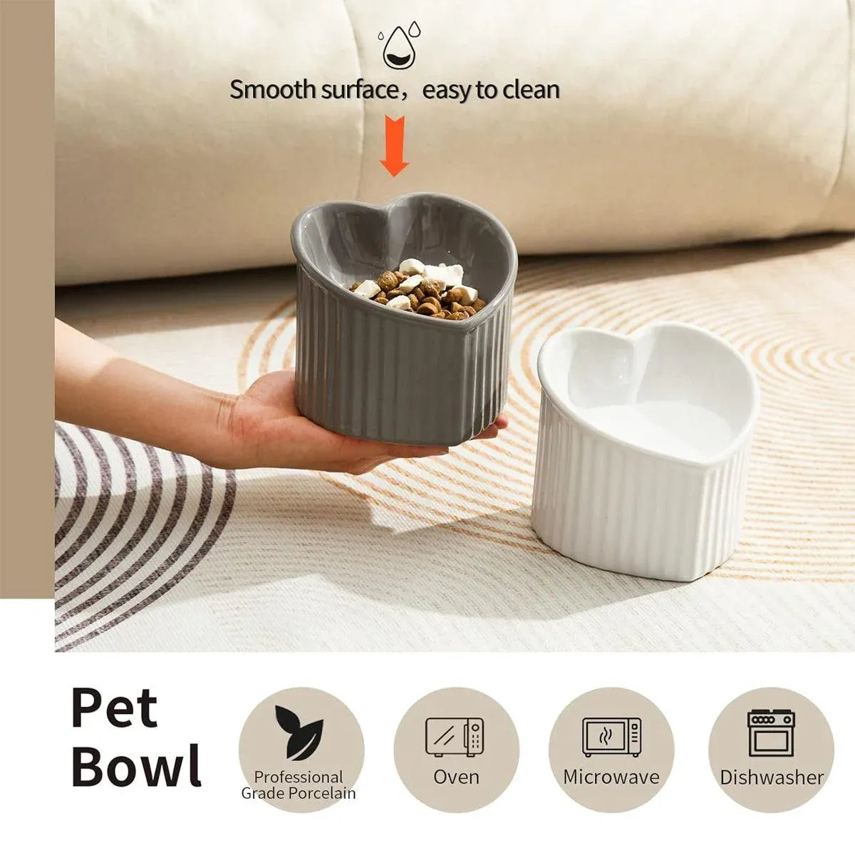 Love Shape Slanted Cat Bowl Ceramic Pet Bowl for Cats Food Water Feeding Dish - Black