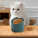 Love Shape Slanted Cat Bowl Ceramic Pet Bowl for Cats Food Water Feeding Dish - Dark Green
