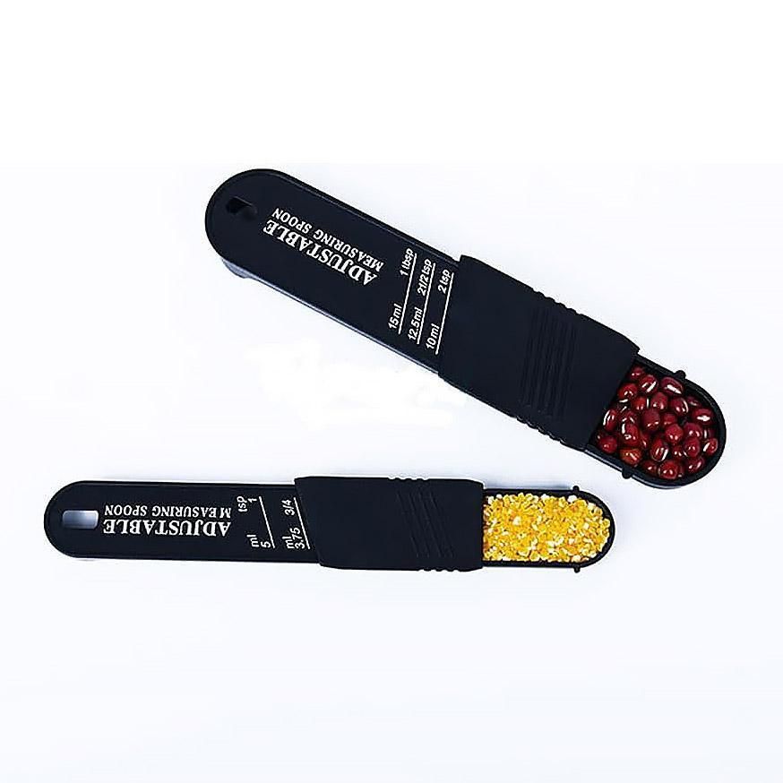 2PCS Adjustable ml Gram Plastic Measuring Spoon Scale Kitchen For Metering Spoon - Black