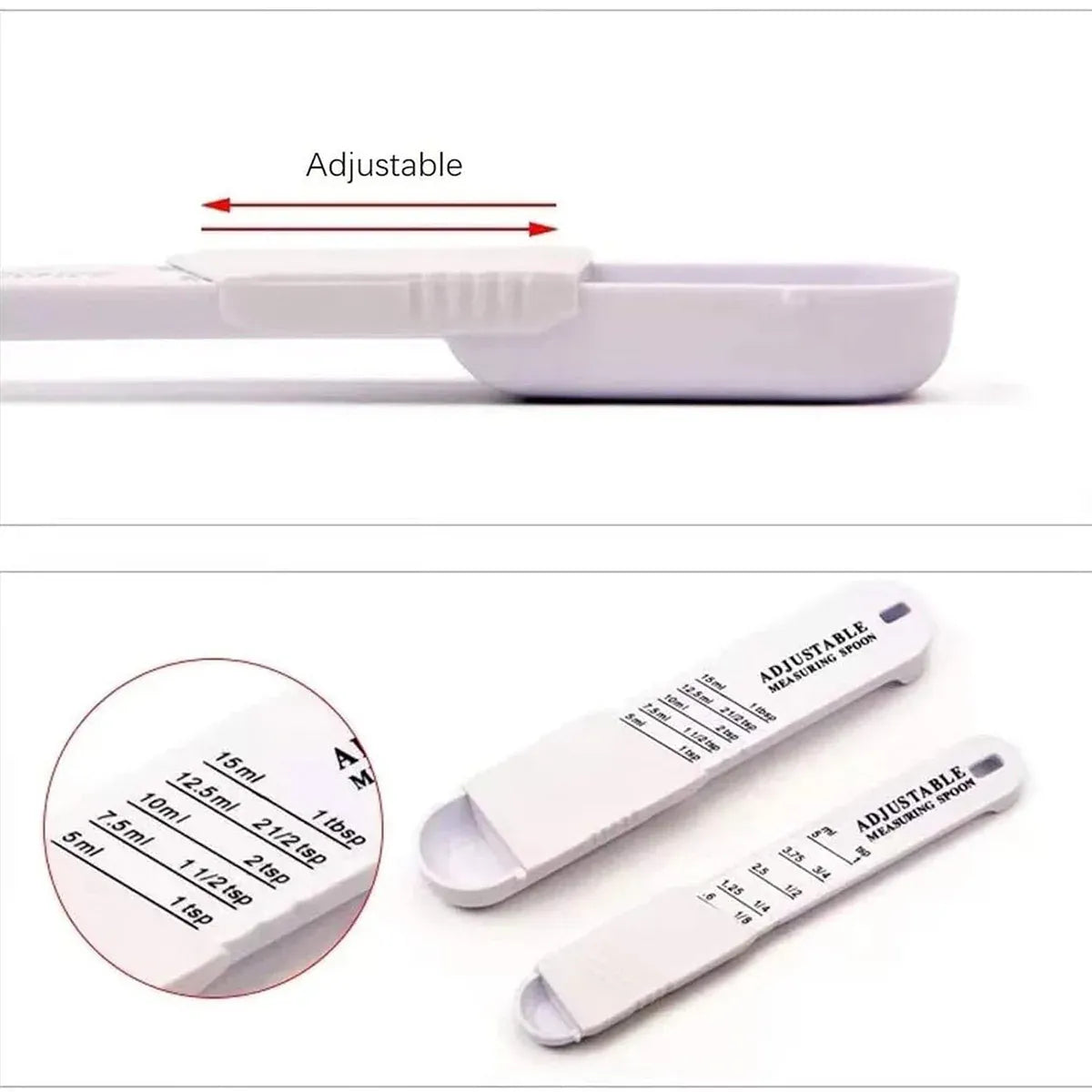 2PCS Adjustable ml Gram Plastic Measuring Spoon Scale Kitchen For Metering Spoon - Black