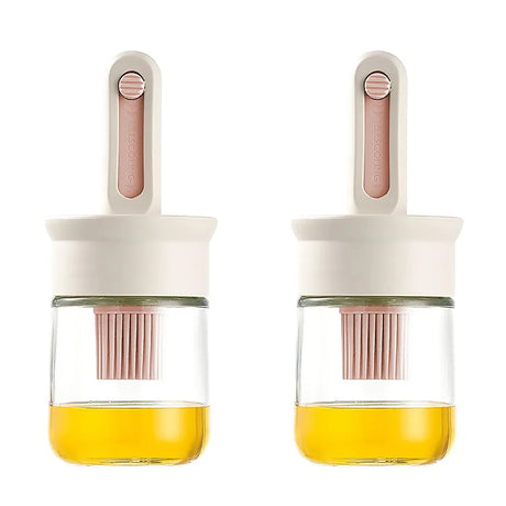 2pcs Glass Oil Bottles with Silicone Brush for Kitchen Cooking Oil Dispenser Set