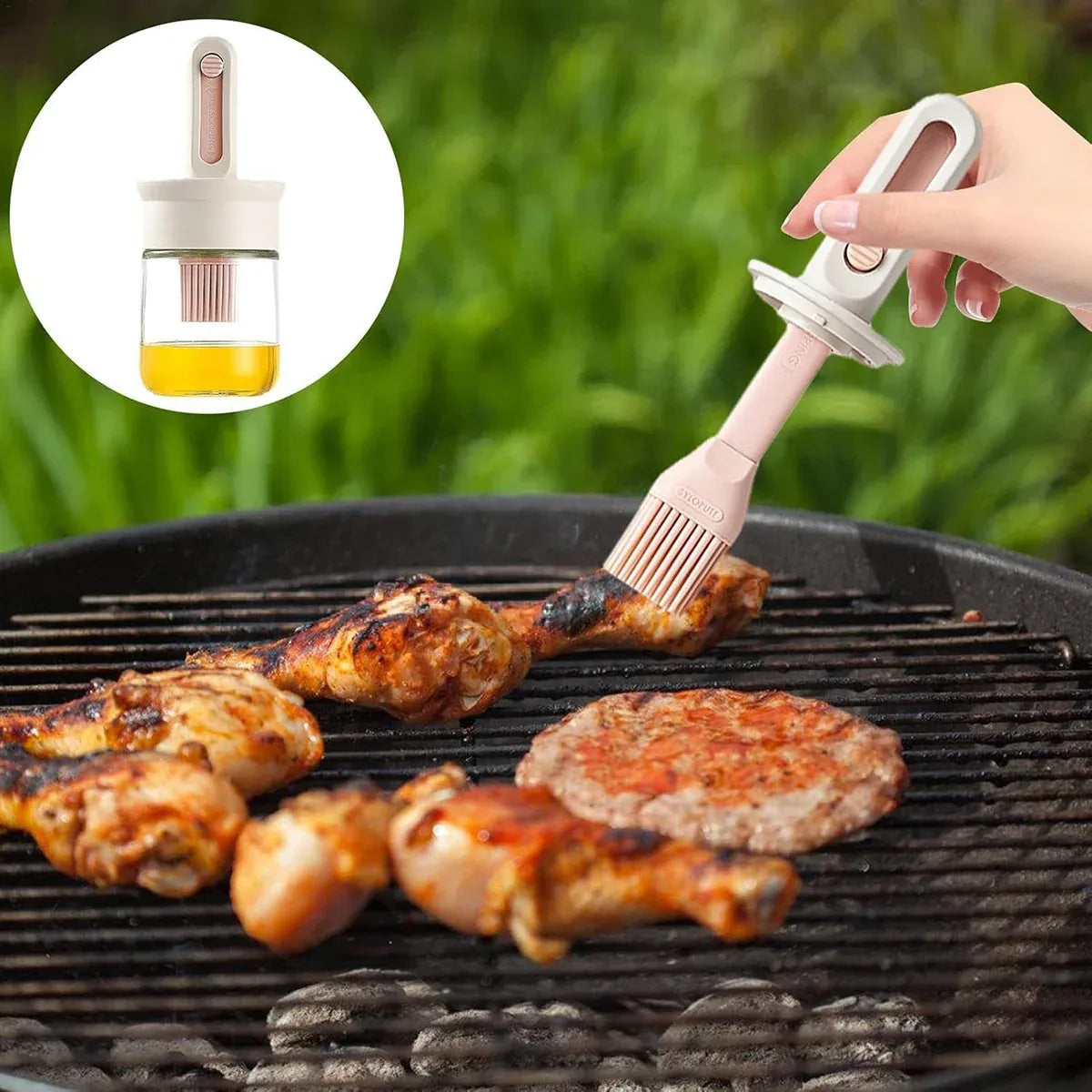 2pcs Glass Oil Bottles with Silicone Brush for Kitchen Cooking Oil Dispenser Set