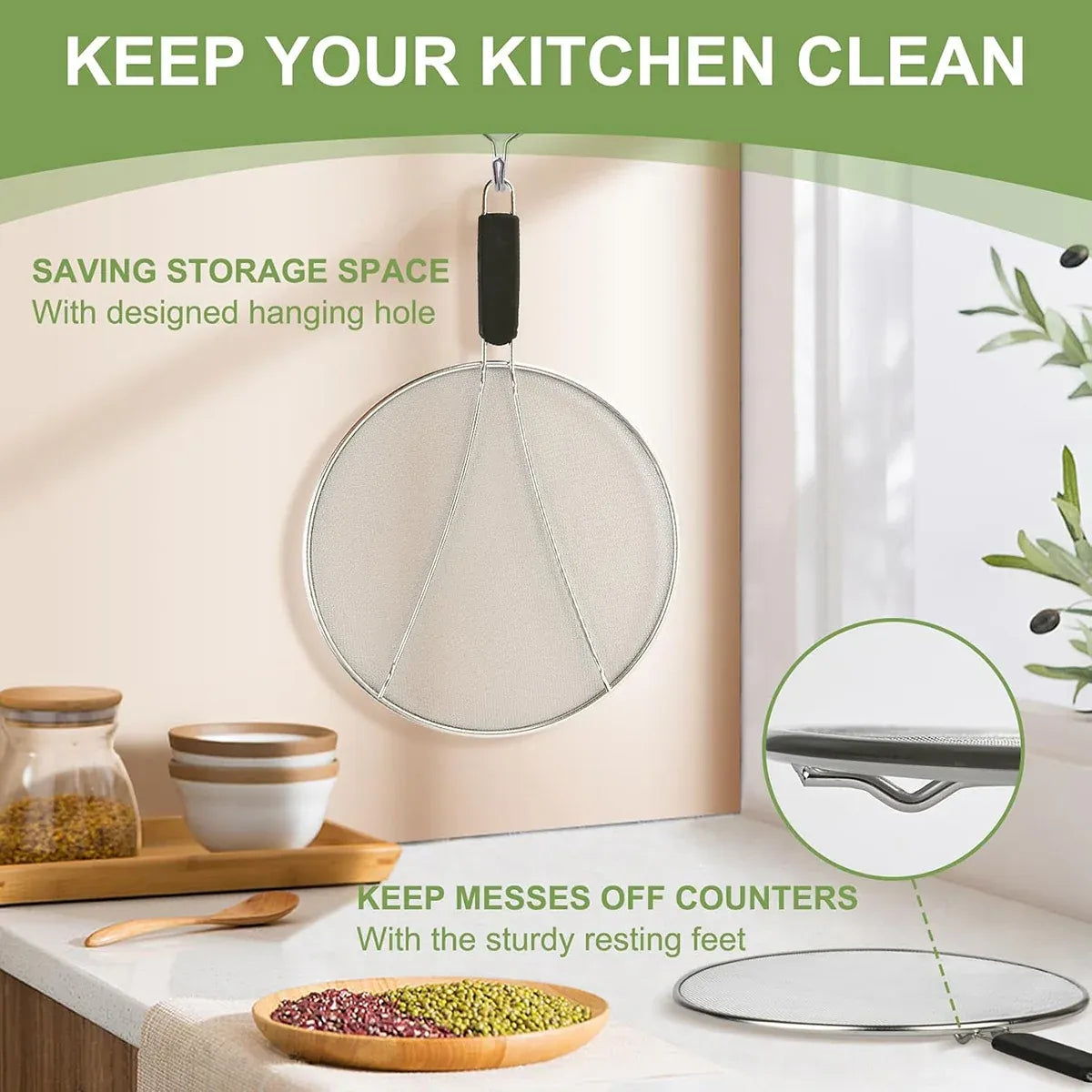Stainless Steel Mesh Cover Anti Scald Filter Screen Anti Splash Lid For Kitchen - 33cm