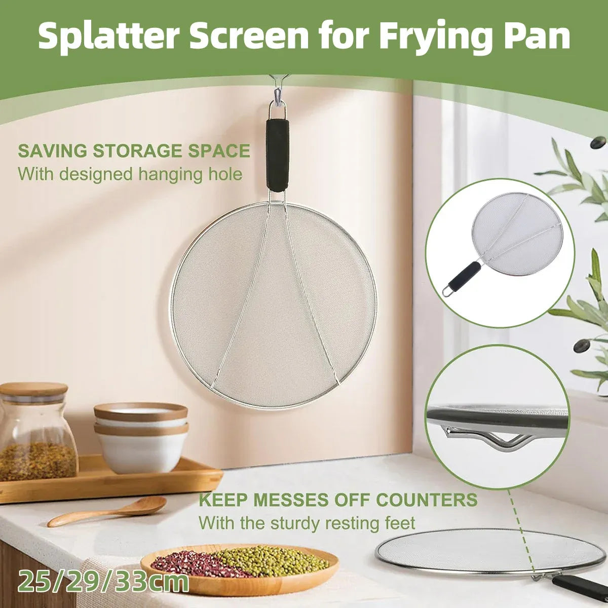 Stainless Steel Mesh Cover Anti Scald Filter Screen Anti Splash Lid For Kitchen - 33cm