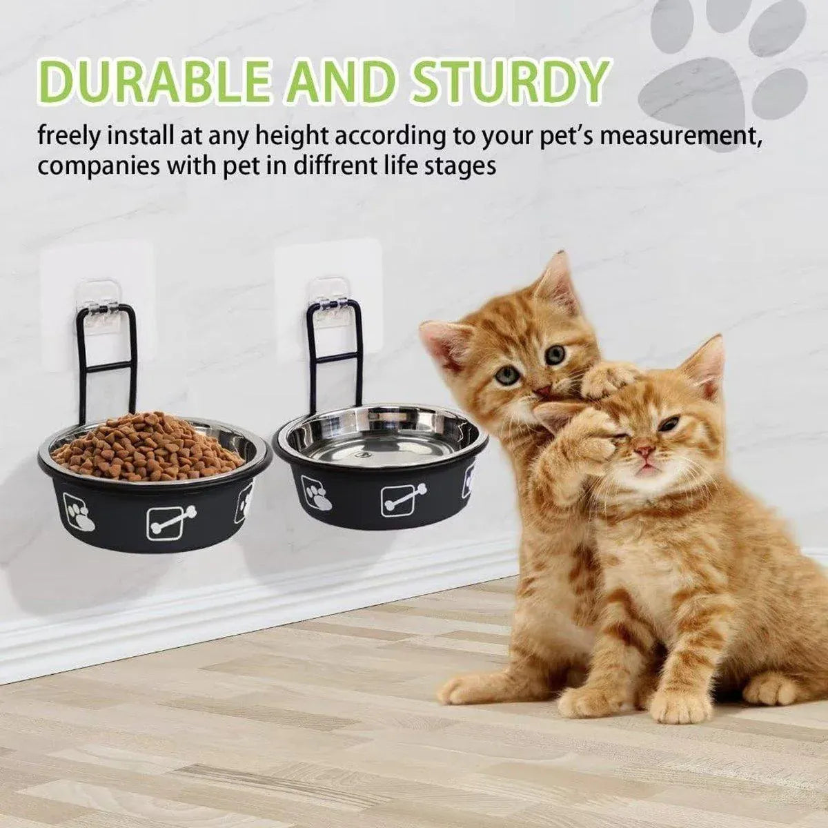 Stainless Steel Pet Bowl Hanging Cat Food Water Bowl Durable for Dogs and Cats - Black-12cm