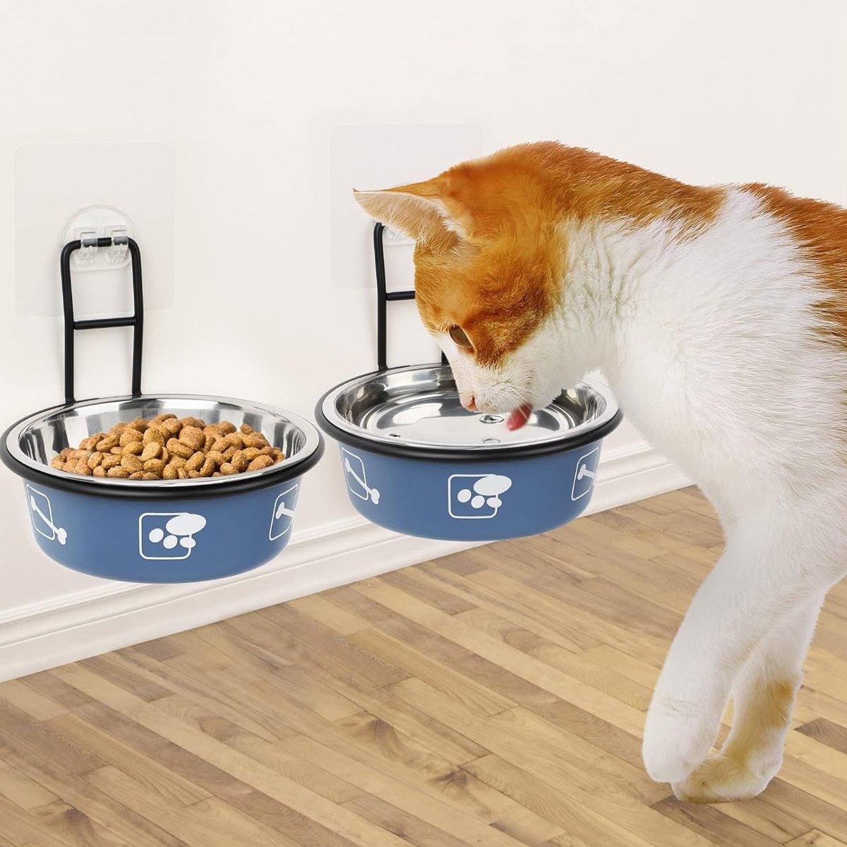Stainless Steel Pet Bowl Hanging Cat Food Water Bowl Durable for Dogs and Cats - Blue-12cm