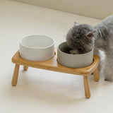 Ceramic Elevated Dog Bowl Anti-Slip Double Bowl for Small Medium Large Dogs - Grey