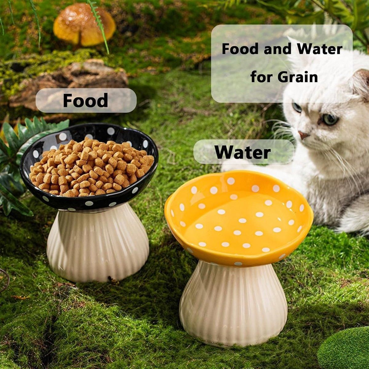 Pet Elevated Mushroom Bowl Ceramic Cat Dog Bowl Dish Food Feeder Raised Cat Bowl - Yellow