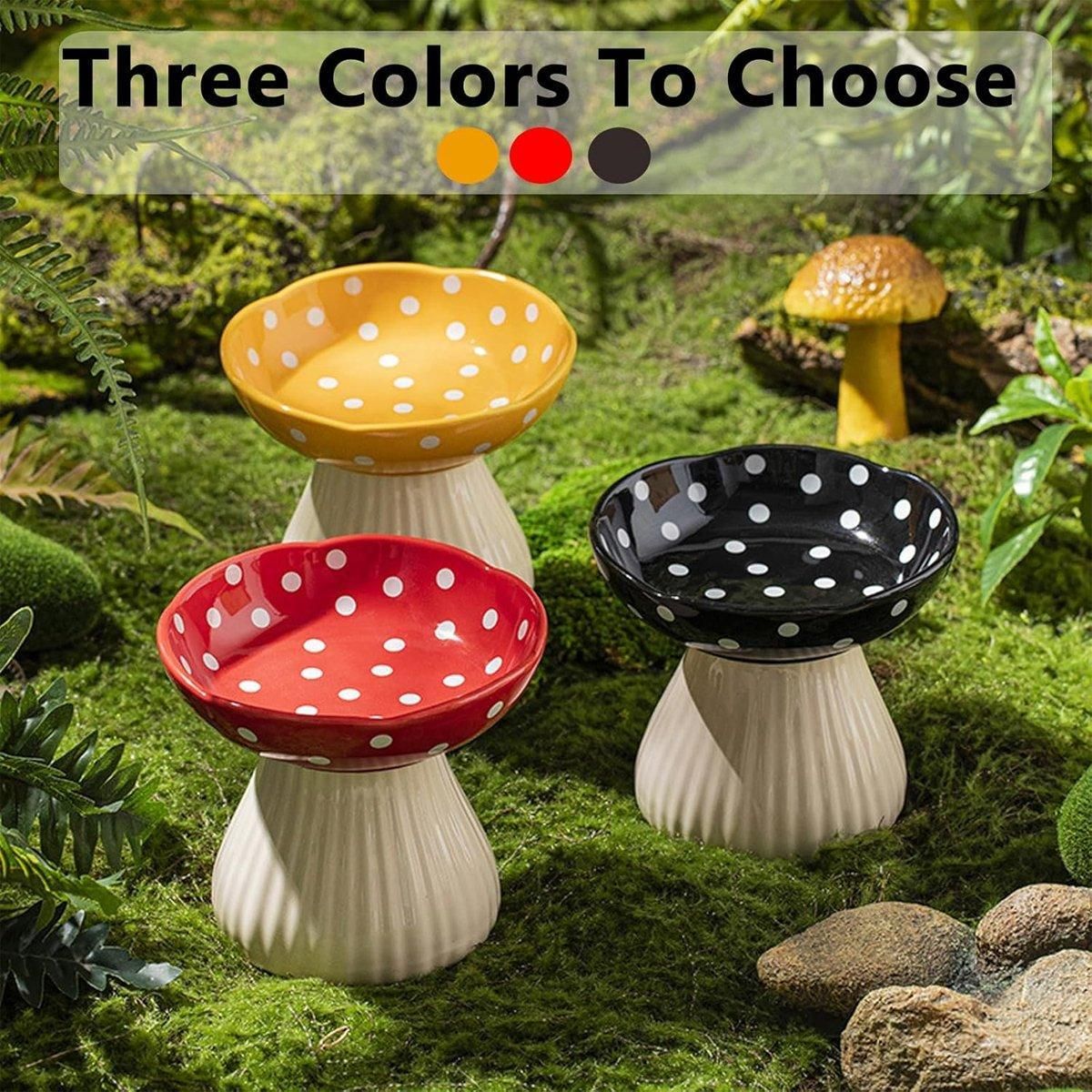 Pet Elevated Mushroom Bowl Ceramic Cat Dog Bowl Dish Food Feeder Raised Cat Bowl - Yellow