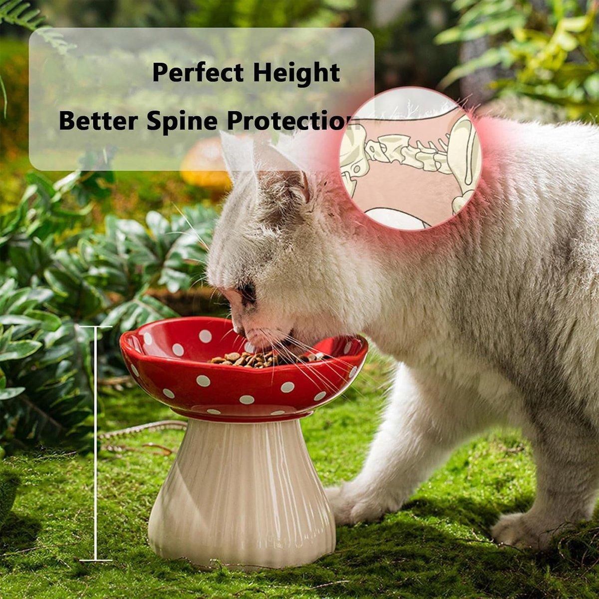 Pet Elevated Mushroom Bowl Ceramic Cat Dog Bowl Dish Food Feeder Raised Cat Bowl - Yellow