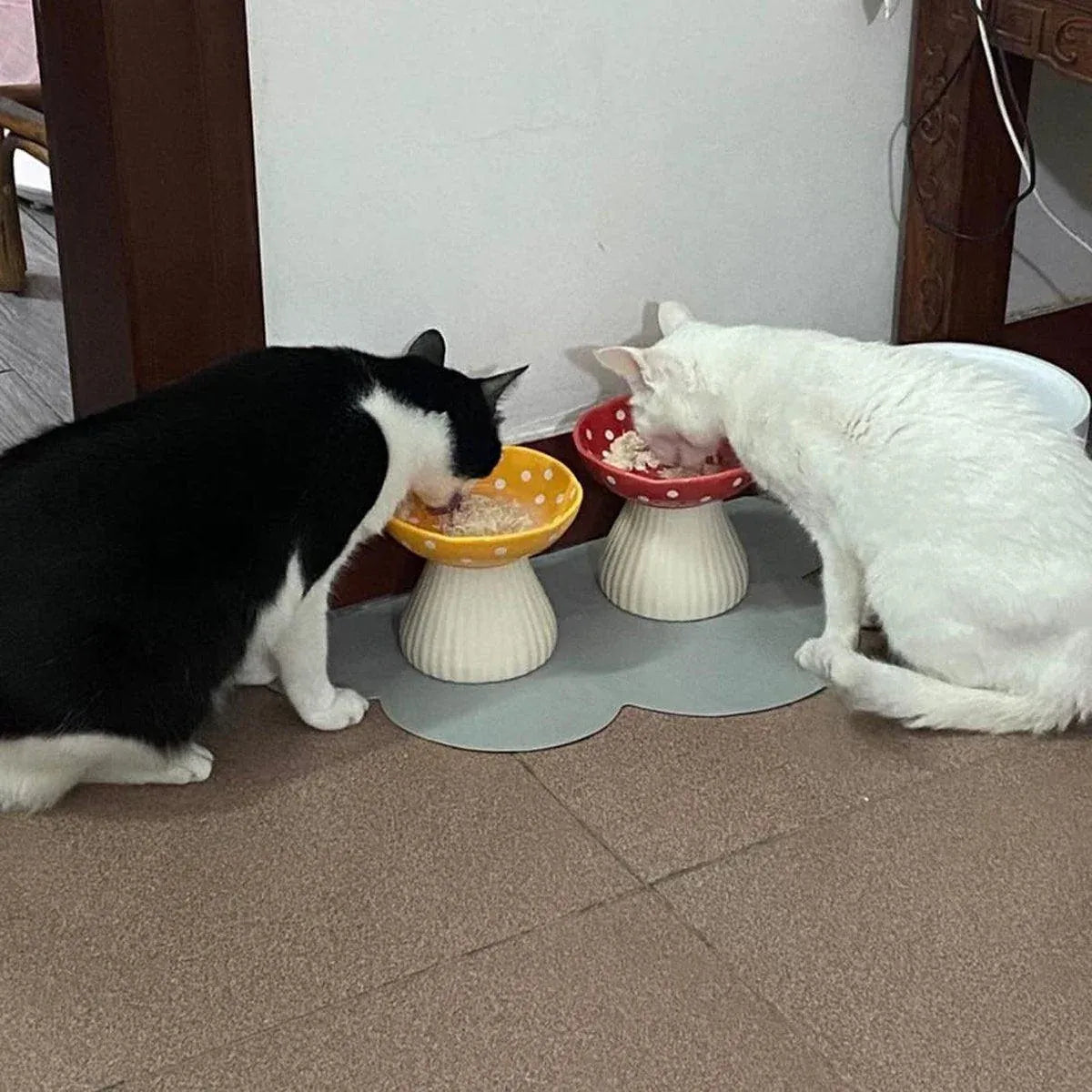Pet Elevated Mushroom Bowl Ceramic Cat Dog Bowl Dish Food Feeder Raised Cat Bowl - Yellow