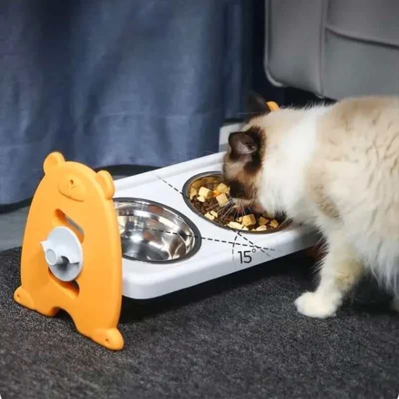 Double Pet Feeding Bowls Stainless Steel Non Slip Cat Dog Water Bowl Food Dish - Orange