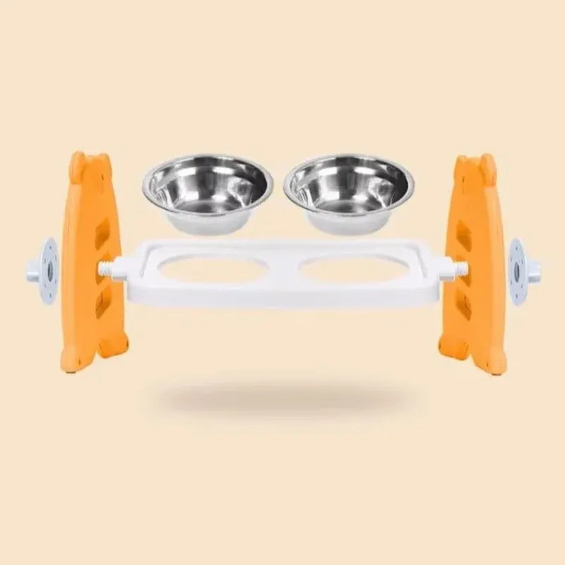 Double Pet Feeding Bowls Stainless Steel Non Slip Cat Dog Water Bowl Food Dish - Orange