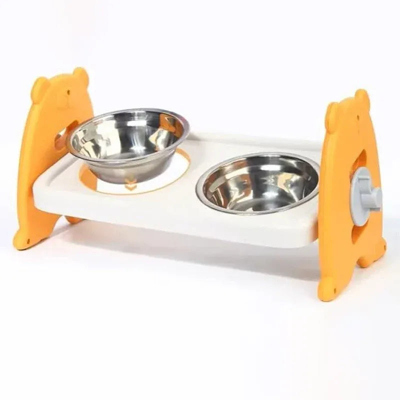 Double Pet Feeding Bowls Stainless Steel Non Slip Cat Dog Water Bowl Food Dish - Orange