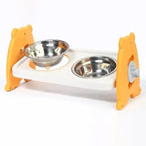 Double Pet Feeding Bowls Stainless Steel Non Slip Cat Dog Water Bowl Food Dish - Orange