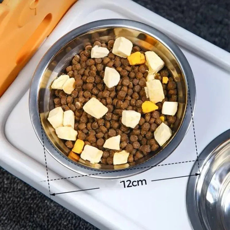 Double Pet Feeding Bowls Stainless Steel Non Slip Cat Dog Water Bowl Food Dish - Pink