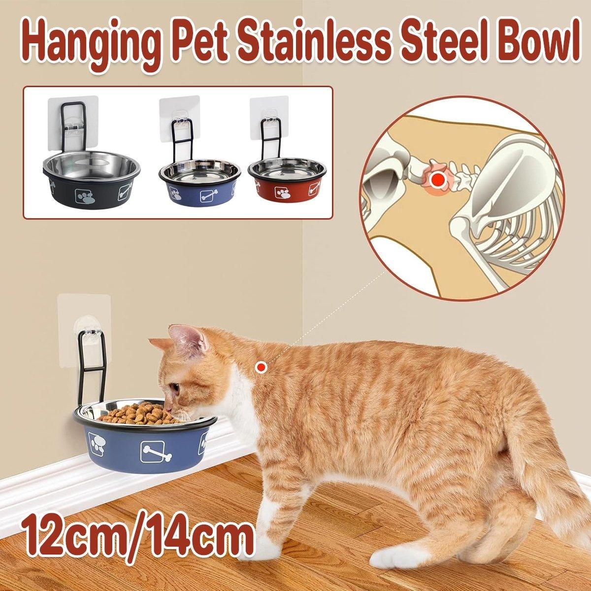 Stainless Steel Pet Bowl Hanging Cat Food Water Bowl Durable for Dogs and Cats - Red-12cm