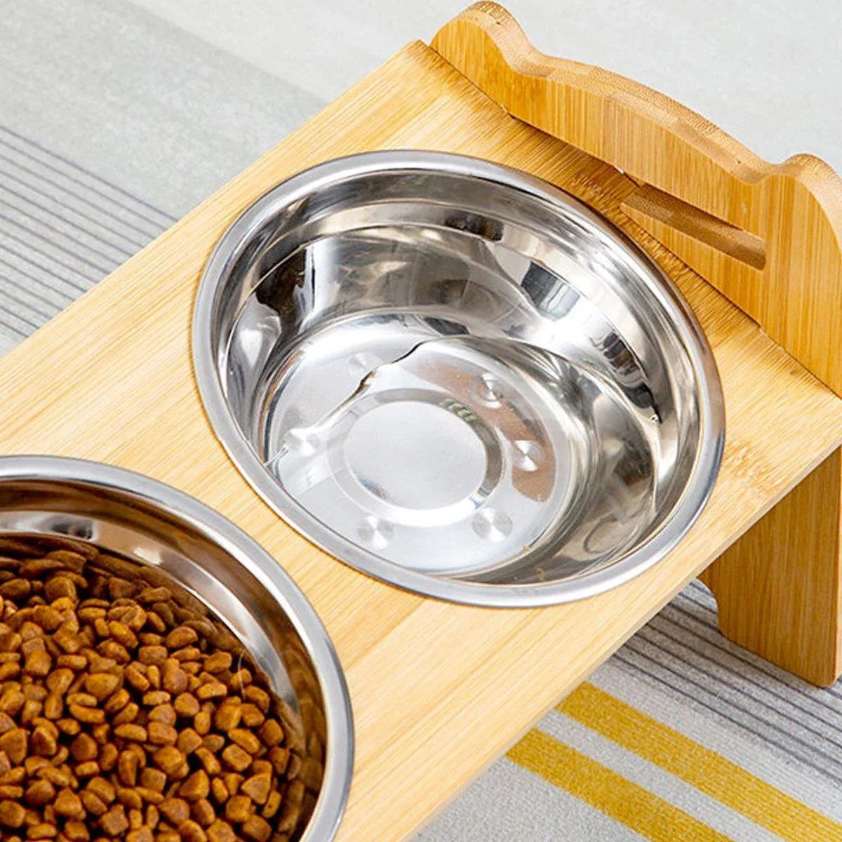 Wood Adjustable Elevated Raised Pet Dog Feeder Stainless Steel Bowl Water Stand