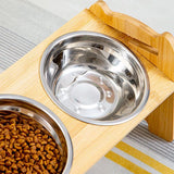 Wood Adjustable Elevated Raised Pet Dog Feeder Stainless Steel Bowl Water Stand