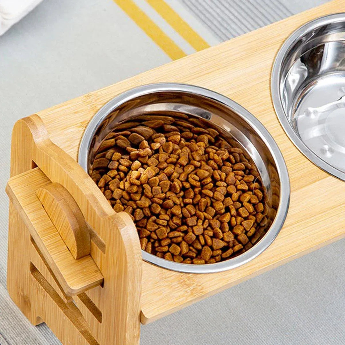 Wood Adjustable Elevated Raised Pet Dog Feeder Stainless Steel Bowl Water Stand