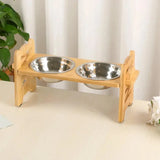 Wood Adjustable Elevated Raised Pet Dog Feeder Stainless Steel Bowl Water Stand