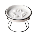 Ceramic Cat Bowl Slow Feeder Pet Food Tray for Cats and Dogs Non Slip Design - Yellow Bowl-White Tray Rack