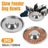 2pcs Stainless Steel Dog Cat Slow Feeder Pet Food Bowl Non-Slip Stop Eating Dish