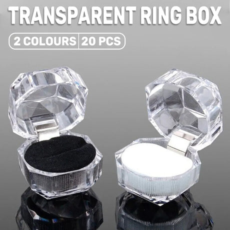 20pcs Acrylic Octagonal Jewelry Ring Earrings Box Transparent Display Cases - White