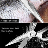 2X Japanese Heavy Duty Stainless Steel Kitchen Scissors Shears Fish Chicken Bone - 2pcs Silver