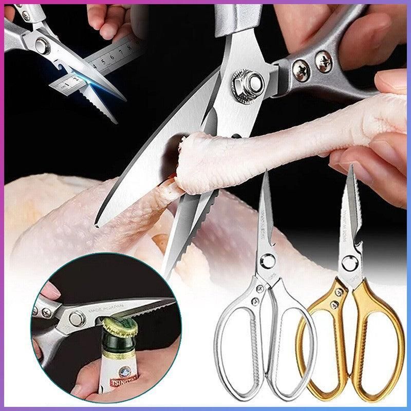 2X Japanese Heavy Duty Stainless Steel Kitchen Scissors Shears Fish Chicken Bone - 2pcs Silver