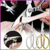 2X Japanese Heavy Duty Stainless Steel Kitchen Scissors Shears Fish Chicken Bone - 2pcs Silver