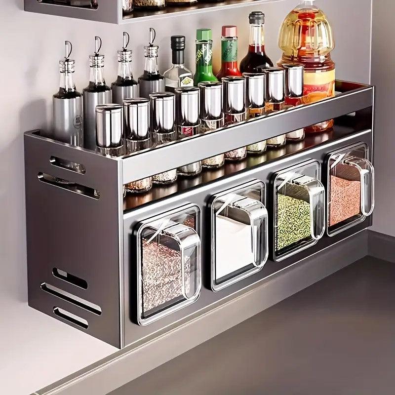 Wall Mounted Kitchen Spice Box Shelf Multifunctional Organiser for Herbs Spices - 3-Grids