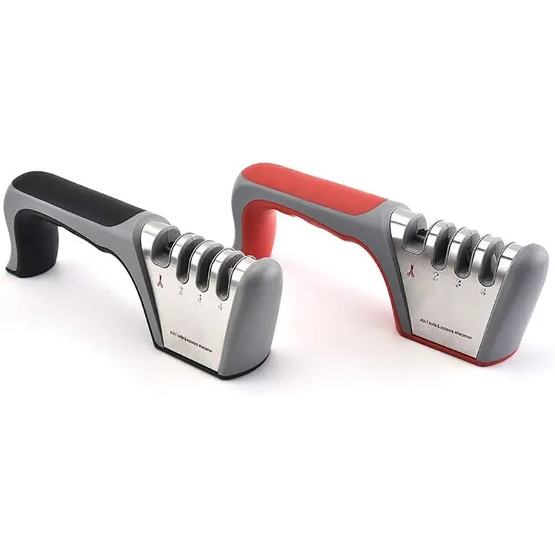 Four Stage Knife Sharpener Multifunction Kitchen Blade Sharpening Tool Quick Use - Black