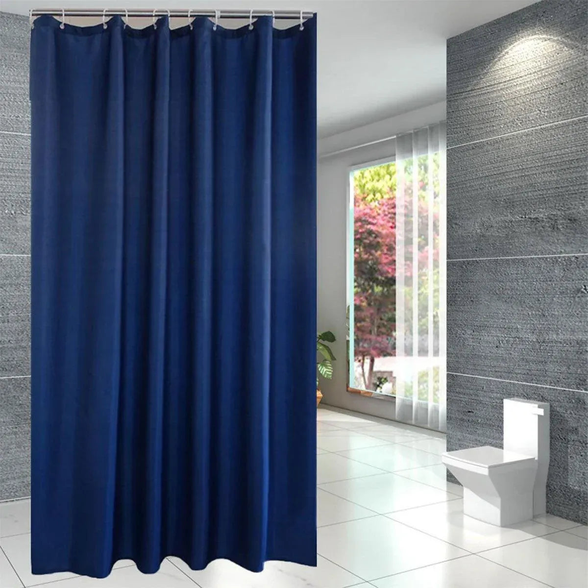 Solid Color Waterproof Shower Curtain Bathroom Decor Resistant Fabric Liner - Blue