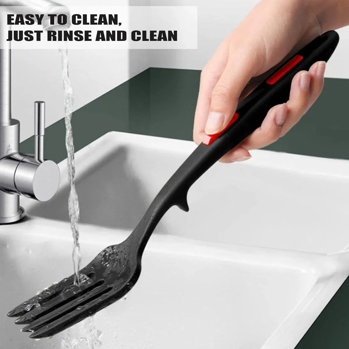 2PCS Silicone Heat Resistant Flexible Cooking Forks Dishwasher Safe Kitchen - Blue-Green