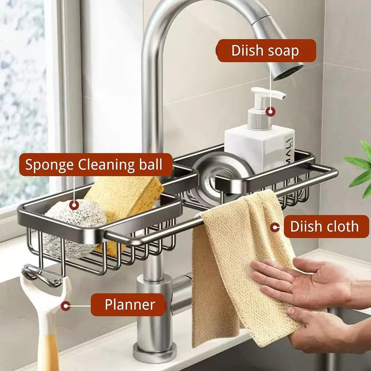 Multifunctional Faucet Shelf Kitchen Storage Sink Draining Basket Household Rack - Black