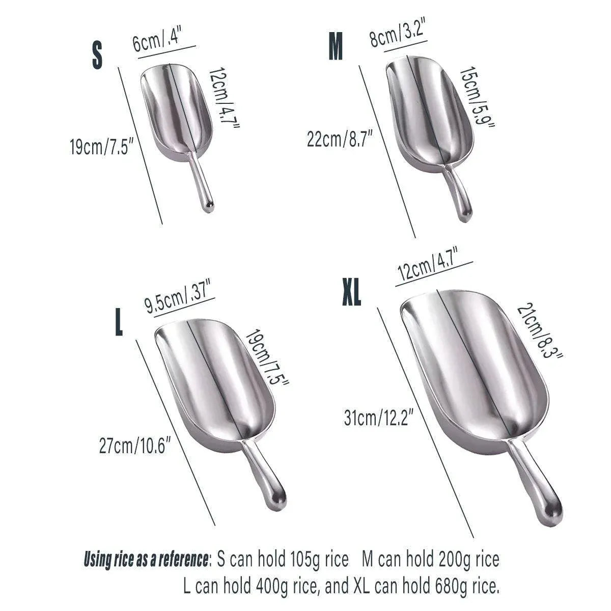 4 Sizes Aluminum Alloy Ice Shovel Flour Rice Scoop Multipurpose Kitchen Tool - M