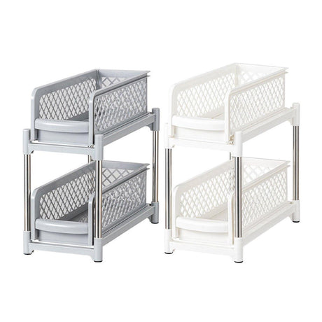 Bathroom Kitchen Sink Storage Rack Drawer Plastic Shelf Seasoning Holder - White