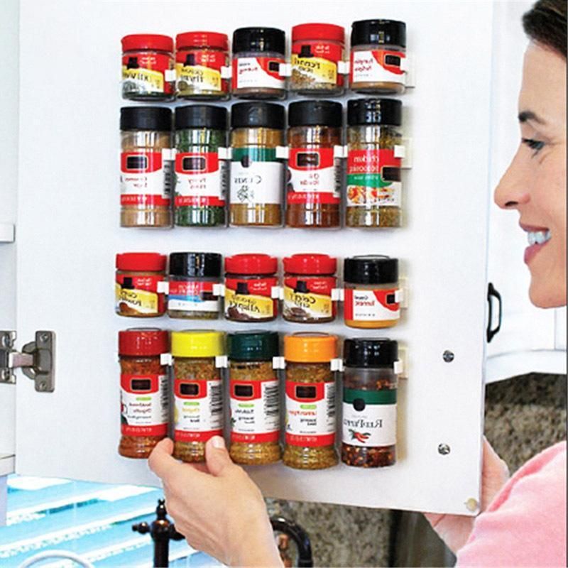 2Pcs Kitchen Spice Gripper Strip Jar Rack Organiser Storage Holder Wall