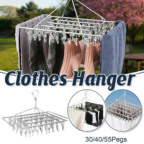 30/40/55 Pegs Stainless Steel Laundry Sock Underwear Clothes Dryer Rack Hanger - 30Pegs