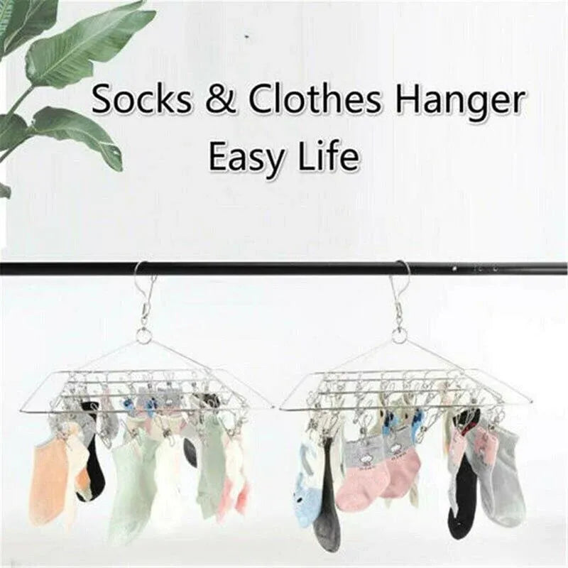 30/40/55 Pegs Stainless Steel Laundry Sock Underwear Clothes Dryer Rack Hanger - 40Pegs