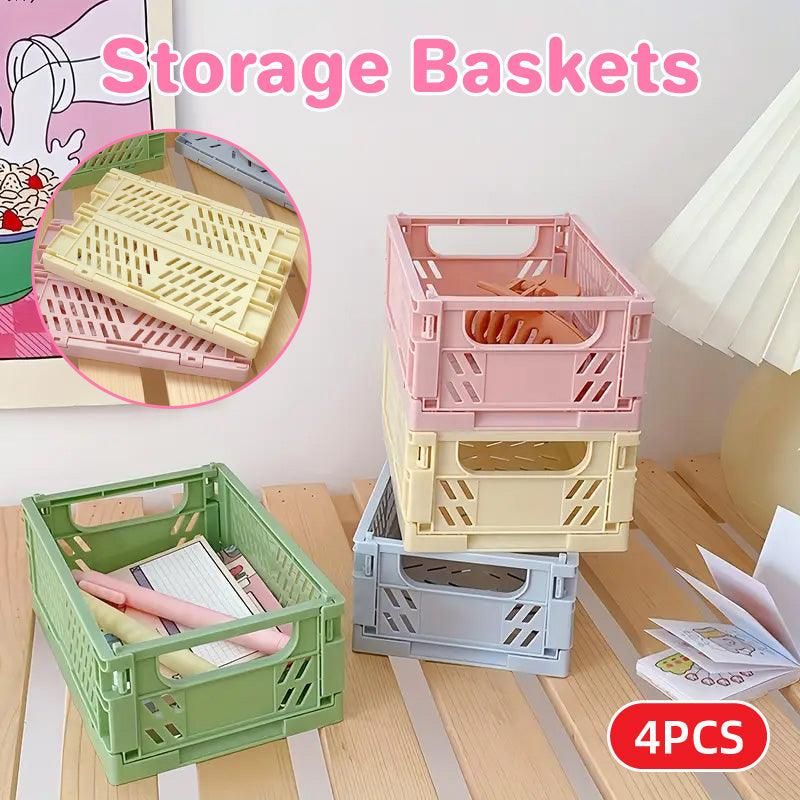 4PCS Collapsible Plastic Storage Box Desktop Organizer Basket Storage Container