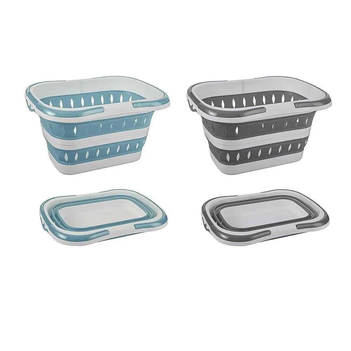 Large Folding Laundry Basket Plastic Dirty Clothes Hamper Blue Bathroom Storage - Blue