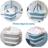 Large Folding Laundry Basket Plastic Dirty Clothes Hamper Blue Bathroom Storage - Blue