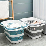 Large Folding Laundry Basket Plastic Dirty Clothes Hamper Blue Bathroom Storage - Blue