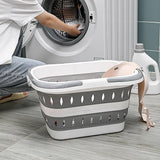Large Folding Laundry Basket Plastic Dirty Clothes Hamper Blue Bathroom Storage - Blue