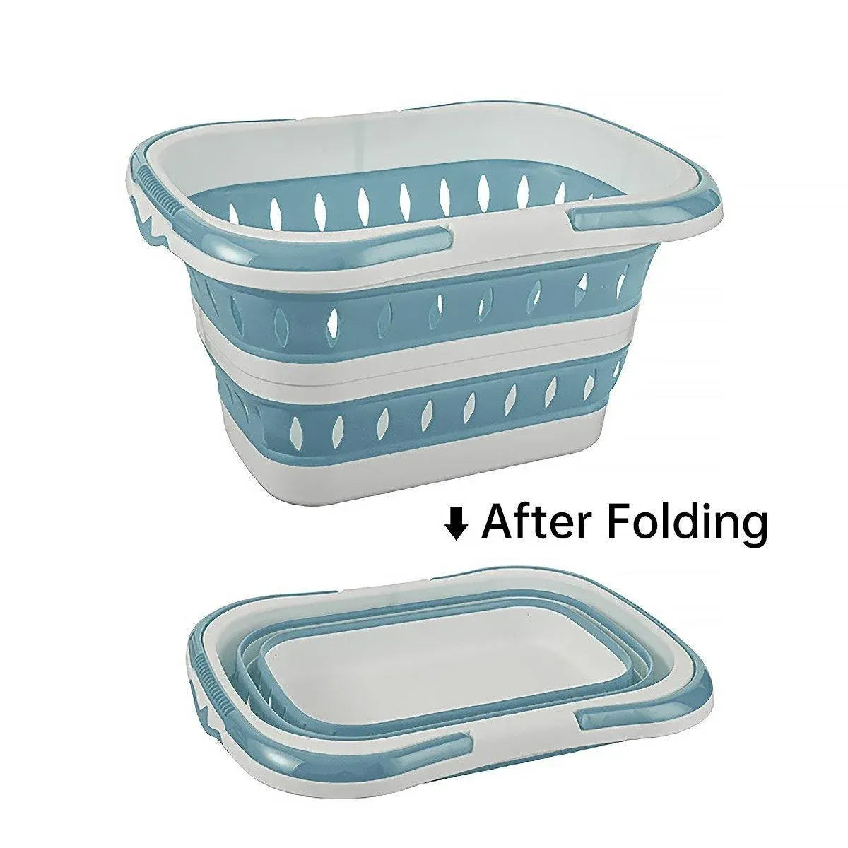 Large Folding Laundry Basket Plastic Dirty Clothes Hamper Blue Bathroom Storage - Blue